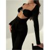 imageMakeMeChic Womens Long Sleeve Cut Out Metal Ring Bodysuit Going Out Leotard TopsBlack