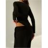 imageMakeMeChic Womens Long Sleeve Cut Out Metal Ring Bodysuit Going Out Leotard TopsBlack