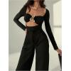 imageMakeMeChic Womens Long Sleeve Cut Out Metal Ring Bodysuit Going Out Leotard TopsBlack
