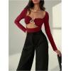imageMakeMeChic Womens Long Sleeve Cut Out Metal Ring Bodysuit Going Out Leotard TopsRed
