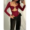 imageMakeMeChic Womens Long Sleeve Cut Out Metal Ring Bodysuit Going Out Leotard TopsRed