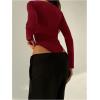 imageMakeMeChic Womens Long Sleeve Cut Out Metal Ring Bodysuit Going Out Leotard TopsRed