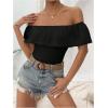 imageMakeMeChic Womens Off Shoulder Ruffle Trim Eyelet Embroidered Strapless Tube Top BodysuitBlack