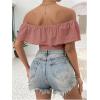 imageMakeMeChic Womens Off Shoulder Ruffle Trim Eyelet Embroidered Strapless Tube Top BodysuitPink
