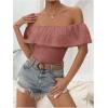 imageMakeMeChic Womens Off Shoulder Ruffle Trim Eyelet Embroidered Strapless Tube Top BodysuitPink