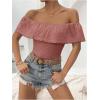 imageMakeMeChic Womens Off Shoulder Ruffle Trim Eyelet Embroidered Strapless Tube Top BodysuitPink