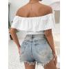 imageMakeMeChic Womens Off Shoulder Ruffle Trim Eyelet Embroidered Strapless Tube Top BodysuitWhite