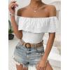 imageMakeMeChic Womens Off Shoulder Ruffle Trim Eyelet Embroidered Strapless Tube Top BodysuitWhite