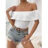 imageMakeMeChic Womens Off Shoulder Ruffle Trim Eyelet Embroidered Strapless Tube Top BodysuitWhite