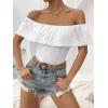 imageMakeMeChic Womens Off Shoulder Ruffle Trim Eyelet Embroidered Strapless Tube Top BodysuitWhite