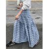imageMakeMeChic Womens Plaid Print Tiered Layer A Line Ruffle Hem Loose Fit Casual Long Maxi SkirtsLight Blue