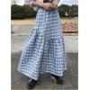 imageMakeMeChic Womens Plaid Print Tiered Layer A Line Ruffle Hem Loose Fit Casual Long Maxi SkirtsLight Blue