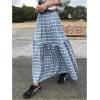 imageMakeMeChic Womens Plaid Print Tiered Layer A Line Ruffle Hem Loose Fit Casual Long Maxi SkirtsLight Blue