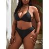imageMakeMeChic Womens Plus Size 3 Piece Rhinestone Halter Triangle High Waisted Bikini Swimsuit with Cover Up SetBlack C