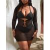 imageMakeMeChic Womens Plus Size 3 Piece Rhinestone Halter Triangle High Waisted Bikini Swimsuit with Cover Up SetBlack C