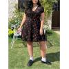 imageMakeMeChic Womens Plus Size Cherry V Neck Dress Ruched Drawstring Short Sleeve Mini DressesBlack