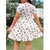 imageMakeMeChic Womens Plus Size Cherry V Neck Dress Ruched Drawstring Short Sleeve Mini DressesWhite