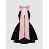 imageMakeMeChic Womens Plus Size Color Block Mini Dress Bow Knot Halter Neck A Line DressBlack
