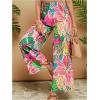 imageMakeMeChic Womens Plus Size Floral Palazzo Pants Elastic Waist Wide Leg Tropical Print Summer TrousersMulticolor