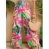 imageMakeMeChic Womens Plus Size Floral Palazzo Pants Elastic Waist Wide Leg Tropical Print Summer TrousersMulticolor