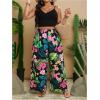 imageMakeMeChic Womens Plus Size Floral Palazzo Pants Elastic Waist Wide Leg Tropical Print Summer TrousersMulticolor C