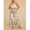 imageMakeMeChic Womens Plus Size Floral Palazzo Pants Elastic Waist Wide Leg Tropical Print Summer TrousersPink