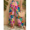 imageMakeMeChic Womens Plus Size Floral Palazzo Pants Elastic Waist Wide Leg Tropical Print Summer TrousersRoyal Blue