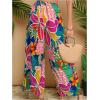 imageMakeMeChic Womens Plus Size Floral Palazzo Pants Elastic Waist Wide Leg Tropical Print Summer TrousersRoyal Blue