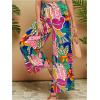 imageMakeMeChic Womens Plus Size Floral Palazzo Pants Elastic Waist Wide Leg Tropical Print Summer TrousersRoyal Blue