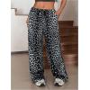 imageMakeMeChic Womens Plus Size Leopard Print Wide Leg Pants Casual Summer Drawstring Waist TrousersGrey