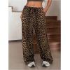 imageMakeMeChic Womens Plus Size Leopard Print Wide Leg Pants Casual Summer Drawstring Waist TrousersMulticolor