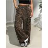 imageMakeMeChic Womens Plus Size Leopard Print Wide Leg Pants Casual Summer Drawstring Waist TrousersMulticolor