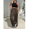 imageMakeMeChic Womens Plus Size Leopard Print Wide Leg Pants Casual Summer Drawstring Waist TrousersMulticolor