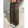 imageMakeMeChic Womens Plus Size Leopard Print Wide Leg Pants Casual Summer Drawstring Waist TrousersMulticolor