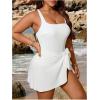 imageMakeMeChic Womens Plus Size One Piece Swimsuit Criss Cross Tie Front Short Summer Beach DressWhite