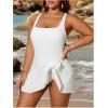 imageMakeMeChic Womens Plus Size One Piece Swimsuit Criss Cross Tie Front Short Summer Beach DressWhite