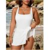 imageMakeMeChic Womens Plus Size One Piece Swimsuit Criss Cross Tie Front Short Summer Beach DressWhite