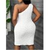 imageMakeMeChic Womens Plus Size One Shoulder Dress Sleeveless Bodycon Party DressesWhite