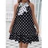 imageMakeMeChic Womens Plus Size Polka Dots Halter Dress Tie Neck Ruffle Hem Short DressesBlack and White
