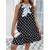 imageMakeMeChic Womens Plus Size Polka Dots Halter Dress Tie Neck Ruffle Hem Short DressesBlack and White