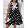 imageMakeMeChic Womens Plus Size Polka Dots Halter Dress Tie Neck Ruffle Hem Short DressesBlack and White