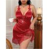 imageMakeMeChic Womens Plus Size Satin Silk Nightgowns V Neck Ruffle Lingerie Sleep DressRed