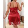 imageMakeMeChic Womens Plus Size Satin Silk Nightgowns V Neck Ruffle Lingerie Sleep DressRed
