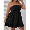 imageMakeMeChic Womens Plus Size Strapless Flare Tube Dress Ruffle Shirred Bandeau Short DressesBlack