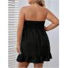 imageMakeMeChic Womens Plus Size Strapless Flare Tube Dress Ruffle Shirred Bandeau Short DressesBlack