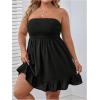 imageMakeMeChic Womens Plus Size Strapless Flare Tube Dress Ruffle Shirred Bandeau Short DressesBlack