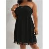 imageMakeMeChic Womens Plus Size Strapless Fringe Tube Dress Shirred Bandeau Short Summer DressBlack