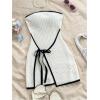 imageMakeMeChic Womens Plus Size Strapless Tube Dress Backless Wrap Tie Knit Bodycon Mini DressesBeige