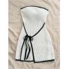 imageMakeMeChic Womens Plus Size Strapless Tube Dress Backless Wrap Tie Knit Bodycon Mini DressesBeige