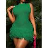 imageMakeMeChic Womens Plus Size Summer Mini Dress Crochet Fringe Sleeveless Mock Neck DressesGreen